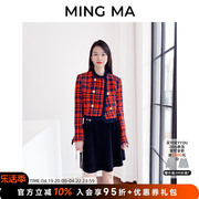 mingma设计师品牌红色圣诞，撞色花边格纹长袖圆领短款小香风夹克