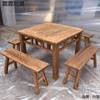 老榆木方桌餐桌茶桌旧门板桌八仙桌实木桌复古风化禅意茶桌长条凳