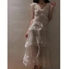 白色吊带连衣裙女夏雪纺无袖，长裙小众设计法式高级感轻奢蛋糕裙子