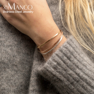 eManco饰品货源欧美时尚开口玫瑰金手镯不锈钢个性手环女手饰手链