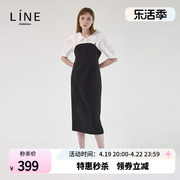 line韩国女装假两件吊带式短袖连衣裙夏季职业长裙AWOPLF1200