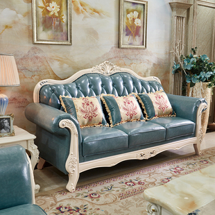 欧式真皮沙发组合123客厅整装奢华实，木头层牛皮小户型简约沙发