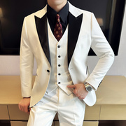 新郎结婚礼服男士西装套装，婚礼白色高端宴会，正装修身韩版主持西服