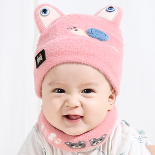 婴儿帽子冬天加厚保暖针织帽可爱蜗牛护耳帽男女宝宝帽子围脖套装