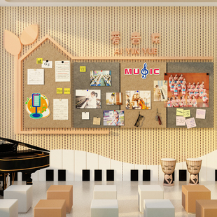 毛毡板照片展示墙贴面互动钢琴行音乐教室装饰文化布置幼儿园环创