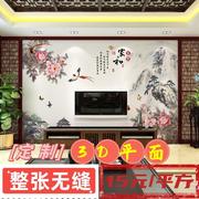 新中式古典牡丹花背景墙布客厅花朵沙发壁布卧室床头花开富贵壁画