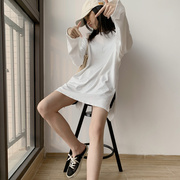 韩版白色t恤女长袖，棉质大码内搭打底衫中长款宽松洋气上衣体恤