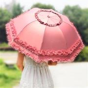 清新太阳伞蕾丝公主防晒黑胶，防紫外线遮阳伞创意，折叠睛雨伞两用伞