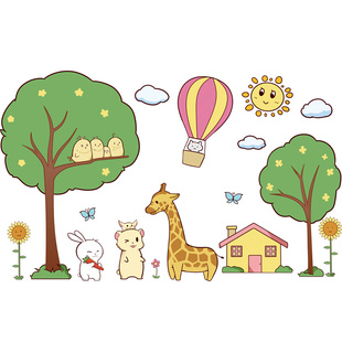 可爱动漫大树儿童房间，幼儿园布置墙壁纸，树屋墙贴纸贴画装饰品卡通
