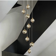 北欧大厅客厅餐厅旋转长楼梯吊灯饰水晶气泡圆球金古铜色轻奢透明