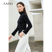 amii2023秋半高领撞色不规则，下摆修身毛衣女(毛衣女)上衣