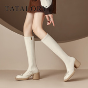 TATA LORY女靴粗跟高跟厚底高筒靴时尚蝴蝶结长靴百搭法式气质靴