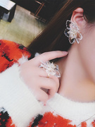 日韩潮人夸张个性大气水晶，花朵耳环戒指，女气质花环食指戒指环套装