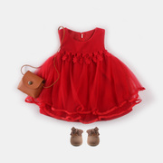 红色背心裙女童冬装女宝宝，连衣裙呢子公主裙，婴儿加绒加厚毛呢裙子