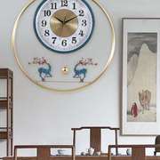 新中式钟表挂钟客厅纯铜挂钟表，挂钟客厅静音钟表大号挂钟自动