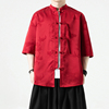 中国风冰丝衬衫男夏季盘扣，唐装短袖中式立领，五分袖汉服薄款居士服