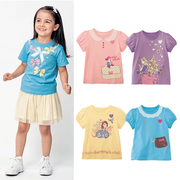 日系女童t恤夏季纯棉薄，款儿童半袖中小童短袖圆领宝宝卡通衫上衣t