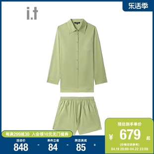 ittoutacoup女装两件套时尚，夏季休闲长袖，上衣短裤套装0158