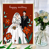 创意手绘结婚礼物定制数字，油画diy手工填色卡通，情侣新婚房装饰画