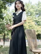夏季短袖假两件连衣裙，少女学生气质通勤上班族小黑裙连衣裙子