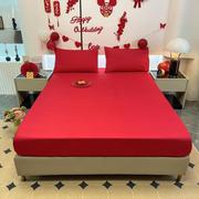 结婚庆大红色床罩单件，床笠席梦思保护套，防滑床垫套子1.5m1.8m春秋