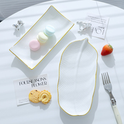 欧式金边餐具创意陶瓷餐盘长方形摆盘甜品碟子寿司鸡翅盘蛋糕盘子