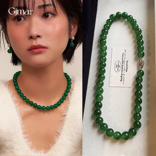 新中式元宝扣绿色琉璃珠项链气质，时尚锁骨链网红复古高级感项饰女