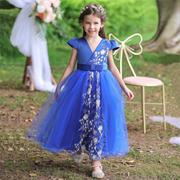 儿童礼服裙欧美短袖，红色公主裙，儿童钢琴演出服花童婚纱长款