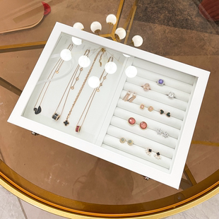 重磅轻奢白色pu皮珠宝首饰盒，大容量收纳项链耳环，戒指饰品展示道具
