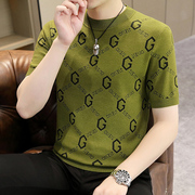 夏季男士短袖针织t恤韩版修身薄款透气冰麻半袖，高弹力(高弹力)上衣男