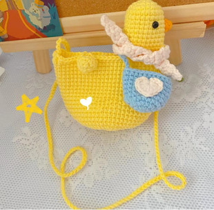 小黄鸭子包包diy材料包手工编织自制可爱卡通单肩斜跨包儿童小包