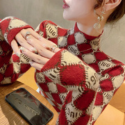 红色半高领毛衣女(毛衣女，)打底衫，时髦时尚洋气2023年秋冬内搭上衣