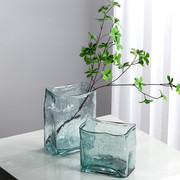 轻奢方块加厚玻璃花瓶摆件北欧客厅透明插花瓶餐桌简约花瓶