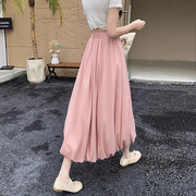 粉色花苞裙女2024夏季慵懒风，高腰垂感蓬蓬裙中长款a字半身裙