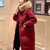 红色羽绒a服女中长款冬季韩版加厚白鸭绒大毛领外套