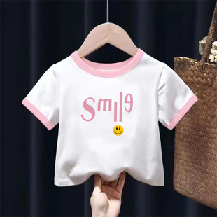 纯棉女童拼接短袖T恤2024夏装儿童宝宝洋气卡通印花半袖上衣