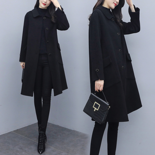 2022年冬装韩版时尚，大码宽松显瘦中长款黑色，毛昵外套呢子大衣