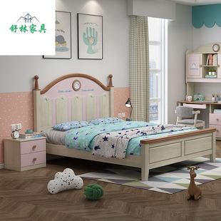 儿童全实木床1.2m男孩女孩，青少年现代简约环保，水性漆套房家具组合