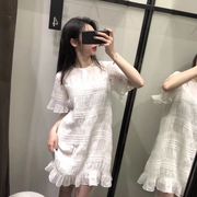 韩国订单春季度假风气质重工压褶亮片淑女雪纺连衣裙短裙