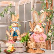草编小兔子摆件卡通可爱动物装饰幼儿园花园，庭院户外摆设家居饰品