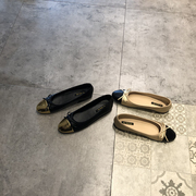 平底鞋女春秋季新款韩版时尚甜美蝴蝶结圆头色拼接浅口软底女单鞋