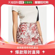 香港直邮潮奢topshop女士，bias报纸印花迷你红色半身裙