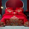 全棉纯棉结婚婚庆，四件套大红色新婚被套床单，床盖婚嫁婚床床上用品