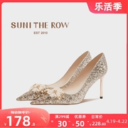 SUNI 金色水晶高跟鞋2024年法式婚鞋女细跟婚纱鞋高级感单鞋