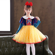 女童礼服裙秋季可爱长袖艾莎公主，裙女孩节目，表演服蓬蓬礼服连衣裙