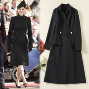 凯特王妃明星同款黑色，外套女春秋时尚，复古高贵大衣中长款大衣