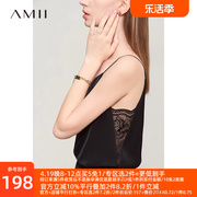 amii2024夏浪漫(夏浪漫)清凉百搭拼蕾丝v领吊带，背心女内搭雪纺上衣