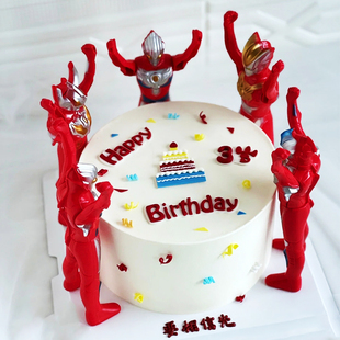 举手超人蛋糕装饰品打怪兽，网红宇宙英雄摆件，卡通儿童生日派对插件