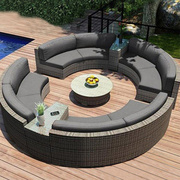 户外圆形藤沙发组合花园庭院，半圆形藤椅沙发，室外酒店弧形客厅沙发