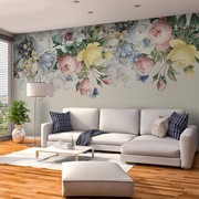 美式壁布手绘抽象花朵，壁纸客厅电视背景墙布，卧室沙发餐厅墙纸壁画